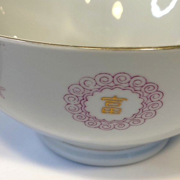 1970s Liling Porcelain Company Pink Rose Folkware 2 Piece 1 qt Pho Bowls
